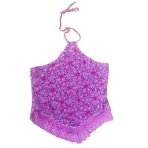 Topshop Floral Print Nylon Bandana Halter Top Size Small